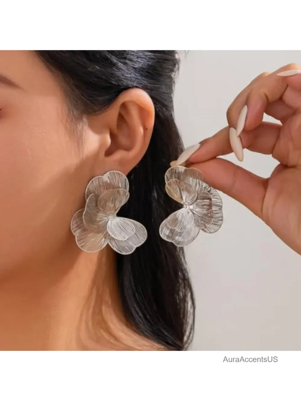 Layered 3D Flower Statement Drop Earrings for Women Lightweight Hypoallergenic